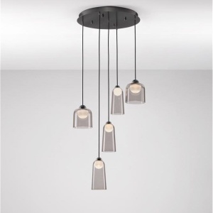 Lustra cu 5 pendule LED, Metal, Negru, Acrilic, DIONE 245376 universul-luminii.ro