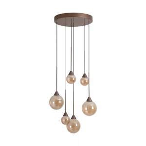 Lustra cu 6 pendule, Opus Lux, Sticla Amber si Metal Bronz, LED CCT - Img 2