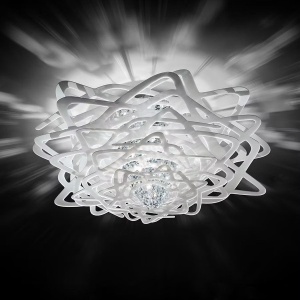Lustra design Art Deco unicat realizata manual Aurora Mini alb - Img 3