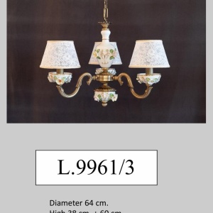 Lustra design italian cu 3 brate din alama si portelan colorat 9961 - Img 2