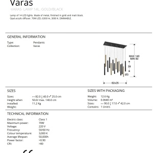 Lustra dimabila cu 14 pendule LED design modern Varas negru/auriu SV-373425 75196 universul-luminii.ro