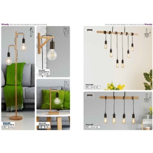 Lustra din lemn cu 6 pendule design rustic Woody 112676 universul-luminii.ro