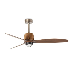 Lustra LED cu Ventilator aplicat tavan cu telecomanda WEAVER M Old gold/walnut