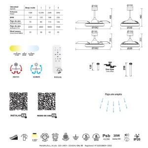 Lustra LED cu Ventilator si telecomanda COIN lemn/alb 222866 universul-luminii.ro