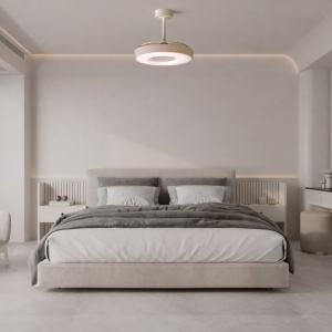 Lustra LED cu ventilator si telecomanda COIN M bej - Img 4