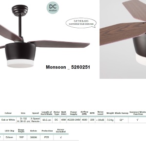 Lustra LED cu ventilator si telecomanda design modern Monsoon alb/artar - Img 6