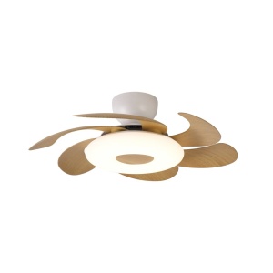 Lustra LED cu ventilator si telecomanda FLOWER alb/lemn - Img 2