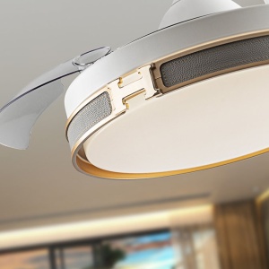 Lustra LED cu Ventilator si telecomanda, lame retractabile HERON alb/auriu - Img 7