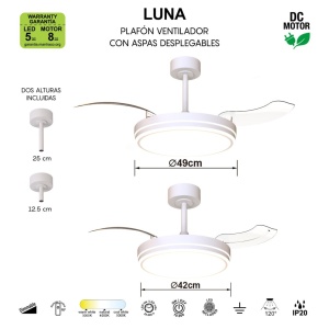 Lustra LED cu ventilator si telecomanda LUNA M alba - Img 9