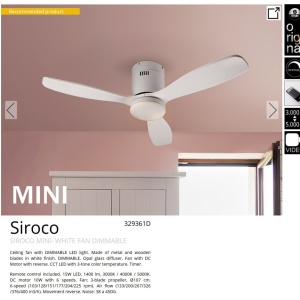 Lustra LED cu Ventilator si telecomanda Siroco MINI alb 219736 universul-luminii.ro