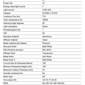 Lustra LED cu Ventilator tavan incastrabil cu telecomanda RUDDER TEK 3 L alb/frasin 3000K - Img 5