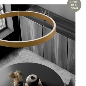 Lustra LED design circular cu iluminat sus si jos ELOWEN auriu, diametru 60cm 121736 universul-luminii.ro