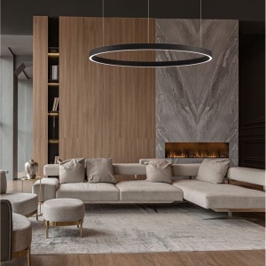Lustra LED design circular cu iluminat sus si jos ELOWEN negru, diametru 98cm 213786 universul-luminii.ro