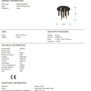 Lustra LED dimabila aplicata design modern Varas negru/auriu 199586 universul-luminii.ro