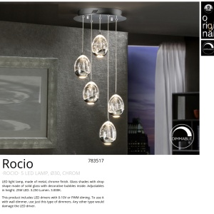 Lustra LED dimabila cu 5 pendule ROCIO crom SV-783517 59886 universul-luminii.ro