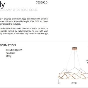 Lustra LED dimabila cu telecomanda design XL ultra-modern Molly auriu roze 110cm 199726 universul-luminii.ro