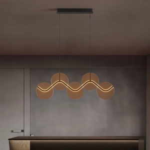 Lustra LED metal negru cu sticla champagne, HALLEY - Img 3