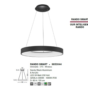 Lustra LED moderna wireless design circular Rando Smart neagra - Img 3