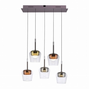 Lustra LED Smart cu Telecomanda, CCT, 5 pendule, Sticla, Multicolor, Q-KON