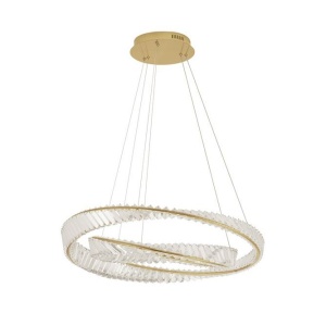 Lustra LED suspendata cu 2 inele , dimabila, cristal design elegant AURELIA auriu 80cm