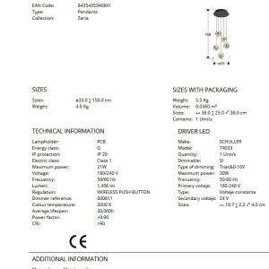 Lustra LED suspendata design decorativ modern Zaria 5L 191846 universul-luminii.ro