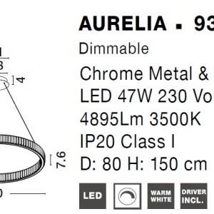 Lustra LED suspendata , dimabila, cristal design elegant AURELIA crom 80cm - Img 4