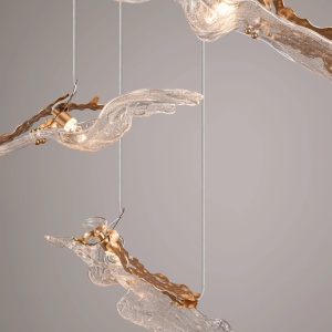 Lustra liniara cu pendule LED otel auriu si sticla transparenta AVESA - Img 7