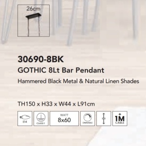 Lustra living sau bucatarie cu 8 brate Gothic 139296 universul-luminii.ro