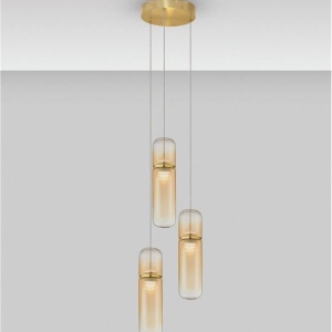 Lustra moderna cu 3 pendule LED, Metal, Auriu, Sticla, Amber, Norma 245486 universul-luminii.ro