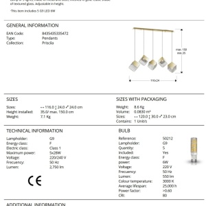 Lustra moderna cu 5 Pendule design decorativ Priscila aurie 214366 universul-luminii.ro