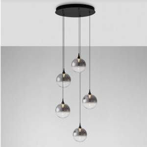 Lustra moderna cu 5 pendule LED, Metal, Sticla, Fumuriu, ORENDA 245206 universul-luminii.ro