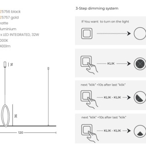 Lustra moderna neagra LED PELLE 3-STEP DIMM - Img 5