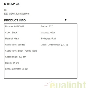 Lustra / Pendul design nordic Strap 36 negru 84343003 DFTP - Img 6