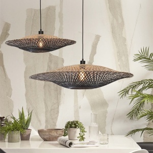 Lustra/Pendul eco din bambus Kalimantan 87cm nat/bl 55256 universul-luminii.ro