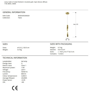 Lustra/Pendul LED design modern Twist auriu - Img 7