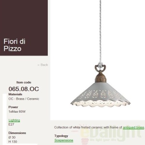 Lustra, Pendul rustic fabricat manual diametru 30cm Fiori di Pizzo 065.08.OC - Img 2