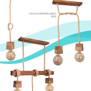 Lustra rustica cu 5 pendule fabricata manual din lemn Lucca 105126 universul-luminii.ro