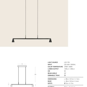 Lustra suspendata cu 2 spoturi LED 17W LINOR - Img 4