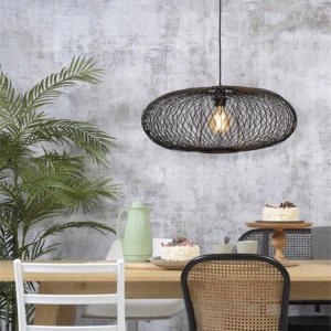 Lustra suspendata din bambus Cango negru, 60x25cm 91046 universul-luminii.ro