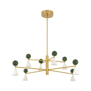 Lustra suspendata, metal auriu, marmura verde Mara - Img 2