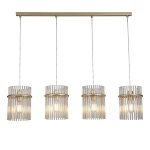 Lustra suspendata metal auriu, tije din sticla Swizzle 4L