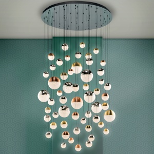 LUSTRA XXL cu 55 pendule LED DIMABILA prin BLUETOOTH Sphere 140cm SV-794691B 88906 universul-luminii.ro