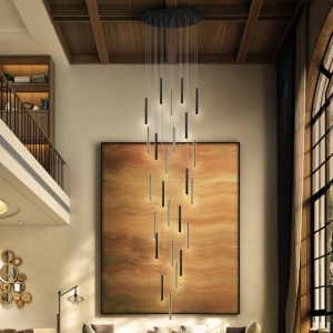 Lustra XXL dimabila cu telecomanda 25 pendule LED design modern Varas auriu/negru SV-373968GD