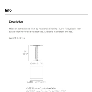 Masa de exterior / interior design modern premium VASES 60x60cm - Img 5