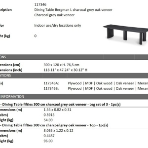 Masa design LUX Bergman L Charcoal grey, 300x120cm - Img 5