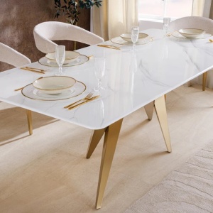 Masa design modern, Metal, Auriu, Ceramica, Alb, ART LIVING 200cm, A-46202 VC - Img 4