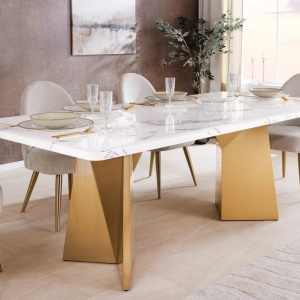 Masa design modern, Metal, Auriu, Marmura, Alb, EXTRAVAGANCIA 200cm, A-45929 VC - Img 13