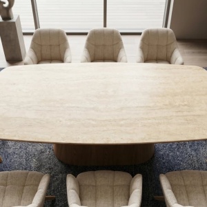 Masa dining Ceramica travertin, Furnir stejar, UNIQUE 200cm - Img 6