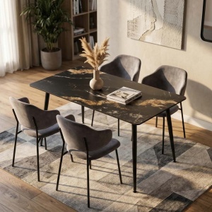 Masa dining cu blat ceramic Milano Aurora Oro 120x80cm