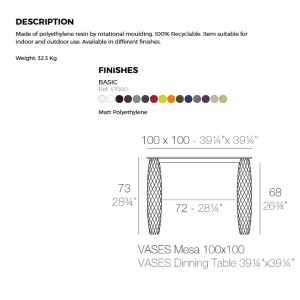 Masa dining de exterior / interior design modern premium VASES 100x100cm - Img 4